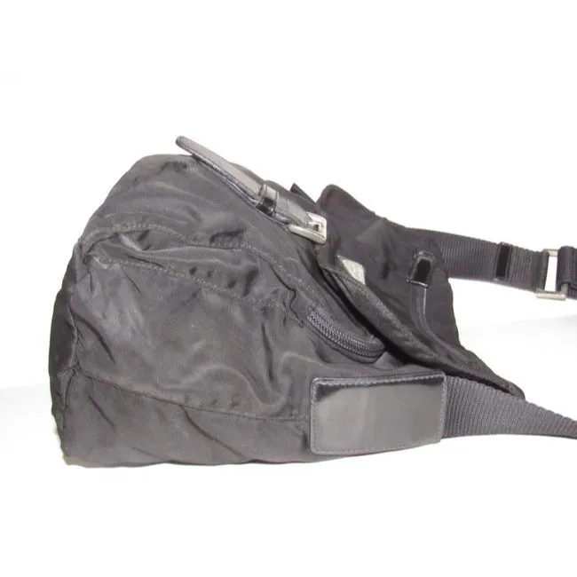 Prada Pursesdesigner Purses Black Leather And Black Nylon Cross Body Bag