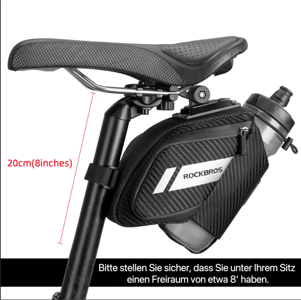ROCKBROS Satteltasche Fahrradsitz Tasche mit Flaschenhalter Schwarz 1L