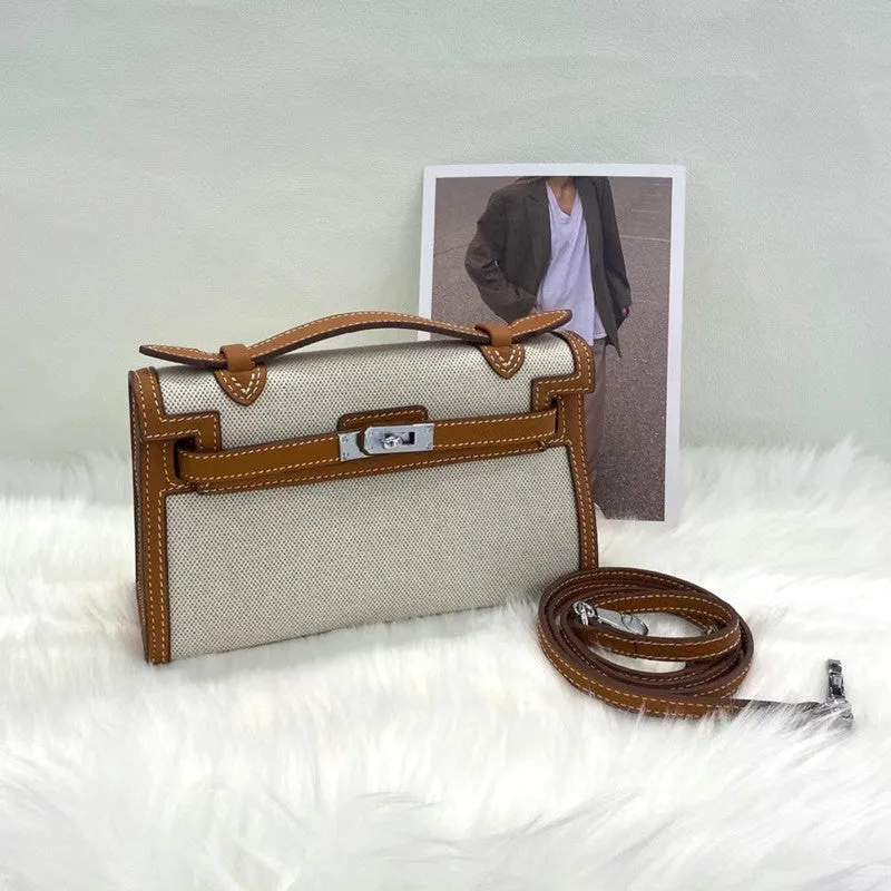 SEALBEER Kelly bag women's bag fashion messenger bag women's 2025 new simple commuter contrasting color portable small square bag canvas bag