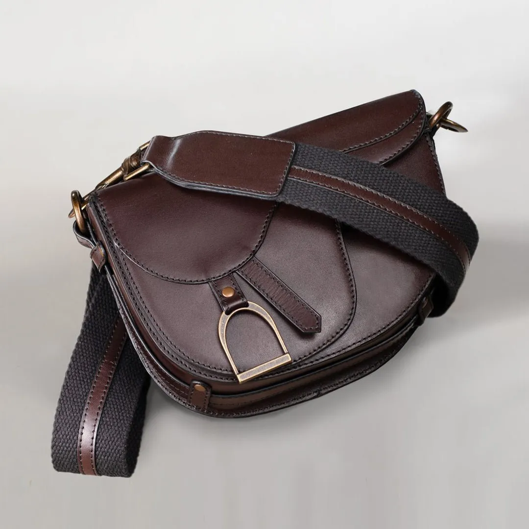 Signature Saddle Bag Brown Italian Leather & Brass Crossbody Bag