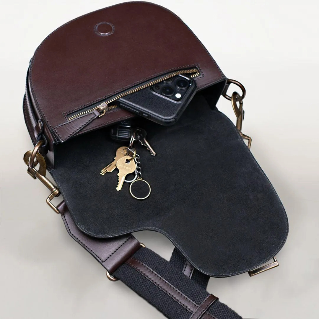 Signature Saddle Bag Brown Italian Leather & Brass Crossbody Bag