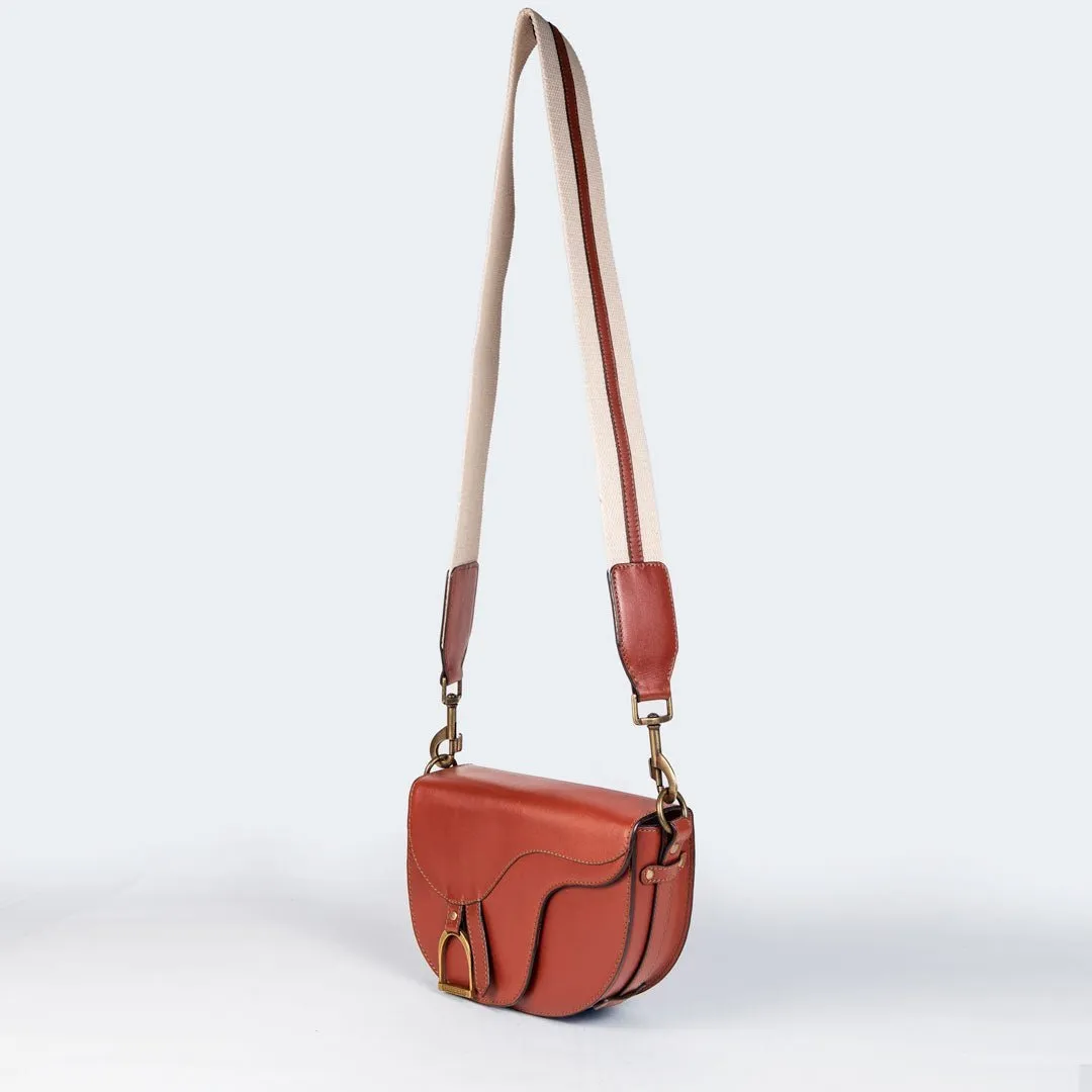 Signature Saddle Bag Brown Italian Leather & Brass Crossbody Bag