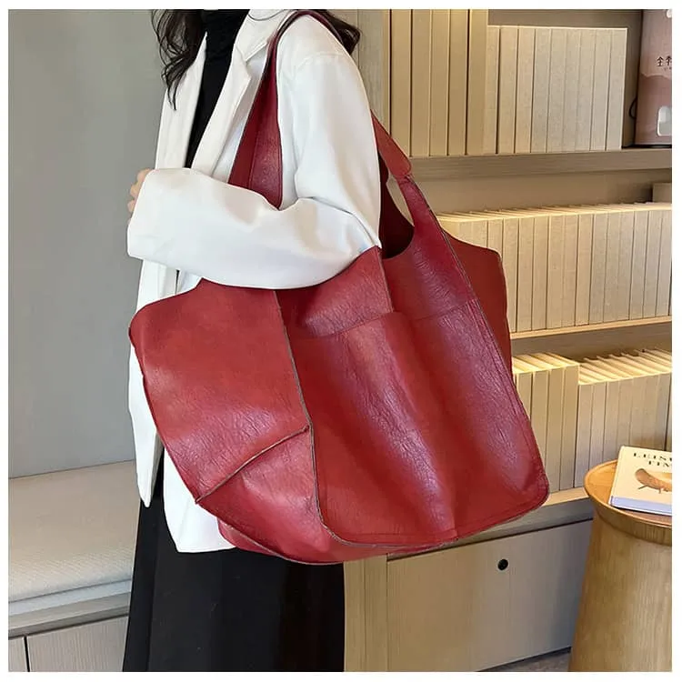 Soft PU large capacity tote bag simple large bag