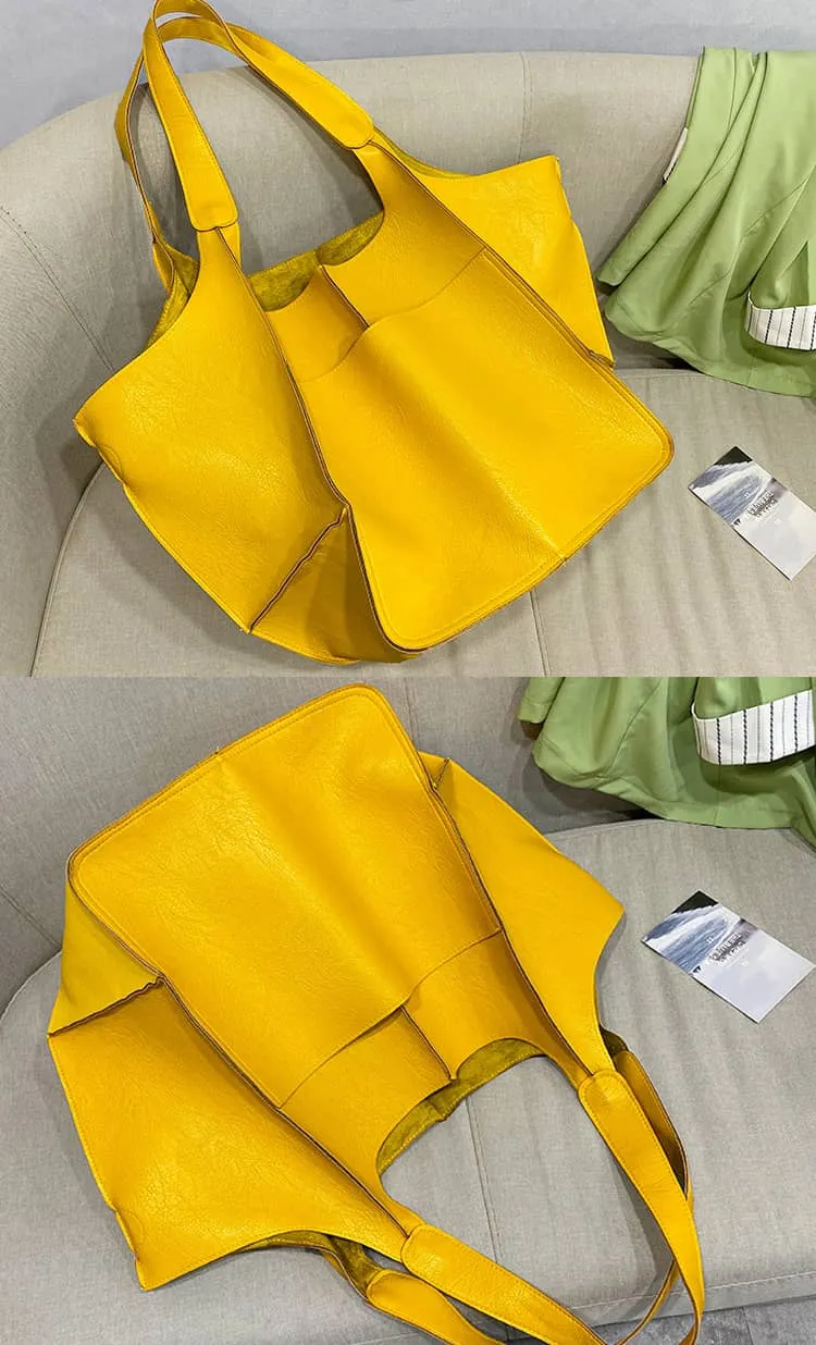 Soft PU large capacity tote bag simple large bag