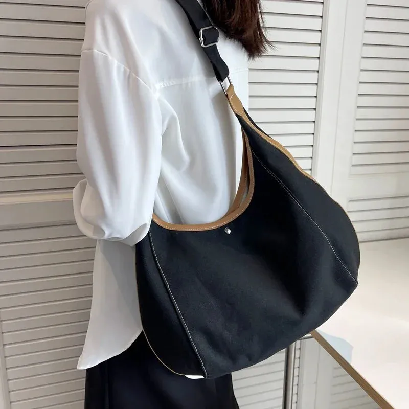 UAKISS  - 2024 Japanese Grunge Solid Shoulder Bags Trendy Simple Canvas High-capacity Messenger Bag Vintage All Match Crossbody  for Women