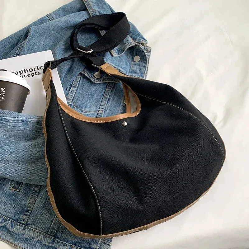 UAKISS  - 2024 Japanese Grunge Solid Shoulder Bags Trendy Simple Canvas High-capacity Messenger Bag Vintage All Match Crossbody  for Women