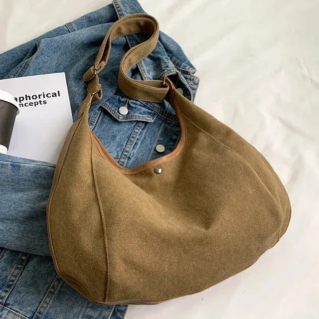 UAKISS  - 2024 Japanese Grunge Solid Shoulder Bags Trendy Simple Canvas High-capacity Messenger Bag Vintage All Match Crossbody  for Women