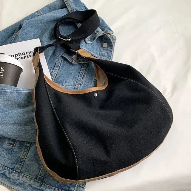 UAKISS  - 2024 Japanese Grunge Solid Shoulder Bags Trendy Simple Canvas High-capacity Messenger Bag Vintage All Match Crossbody  for Women