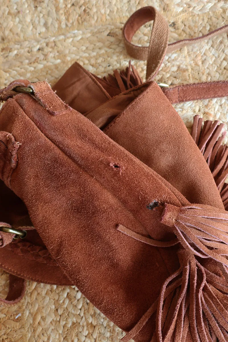 Vintage Chestnut Suede Tassel Saddle Bag
