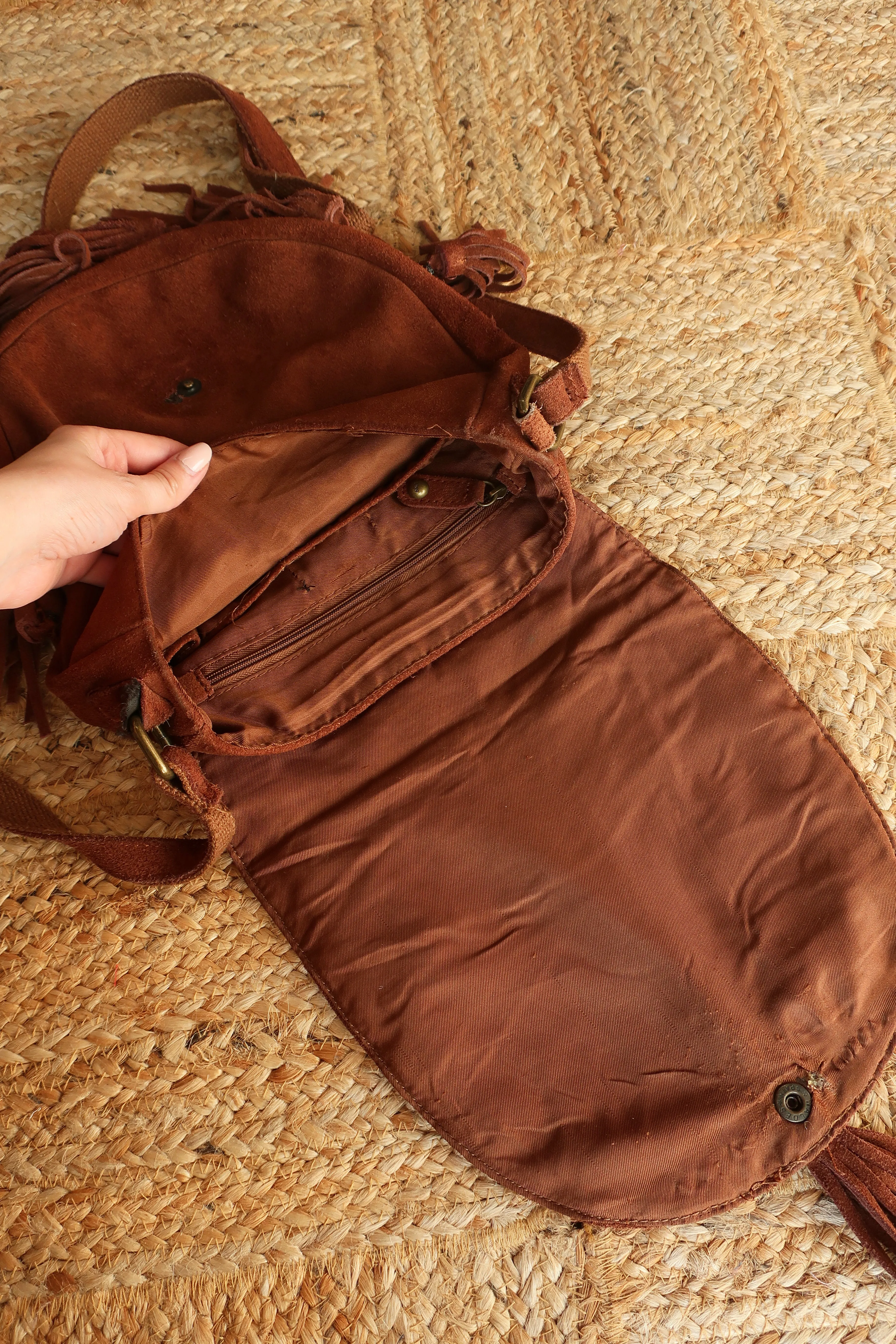 Vintage Chestnut Suede Tassel Saddle Bag