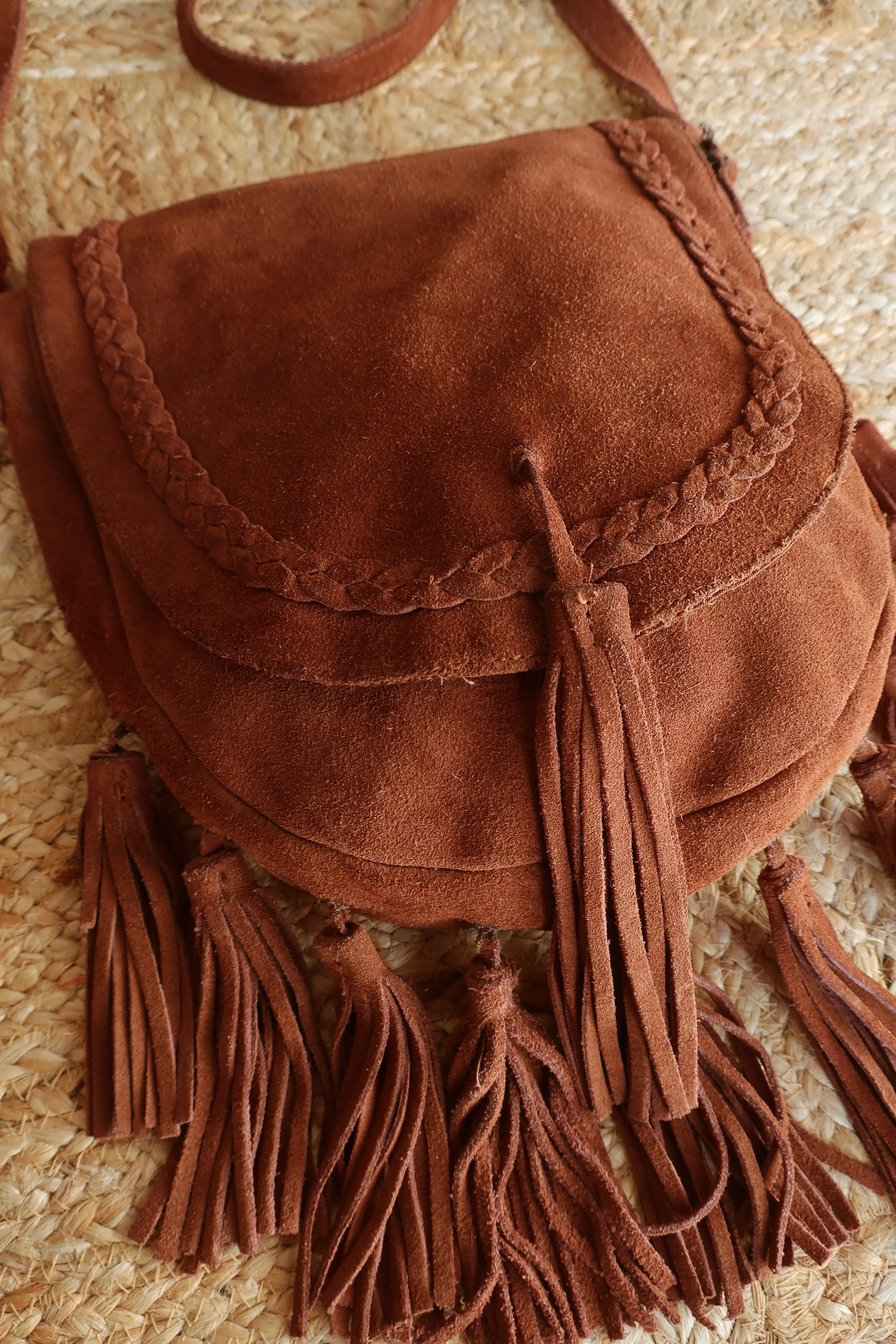 Vintage Chestnut Suede Tassel Saddle Bag