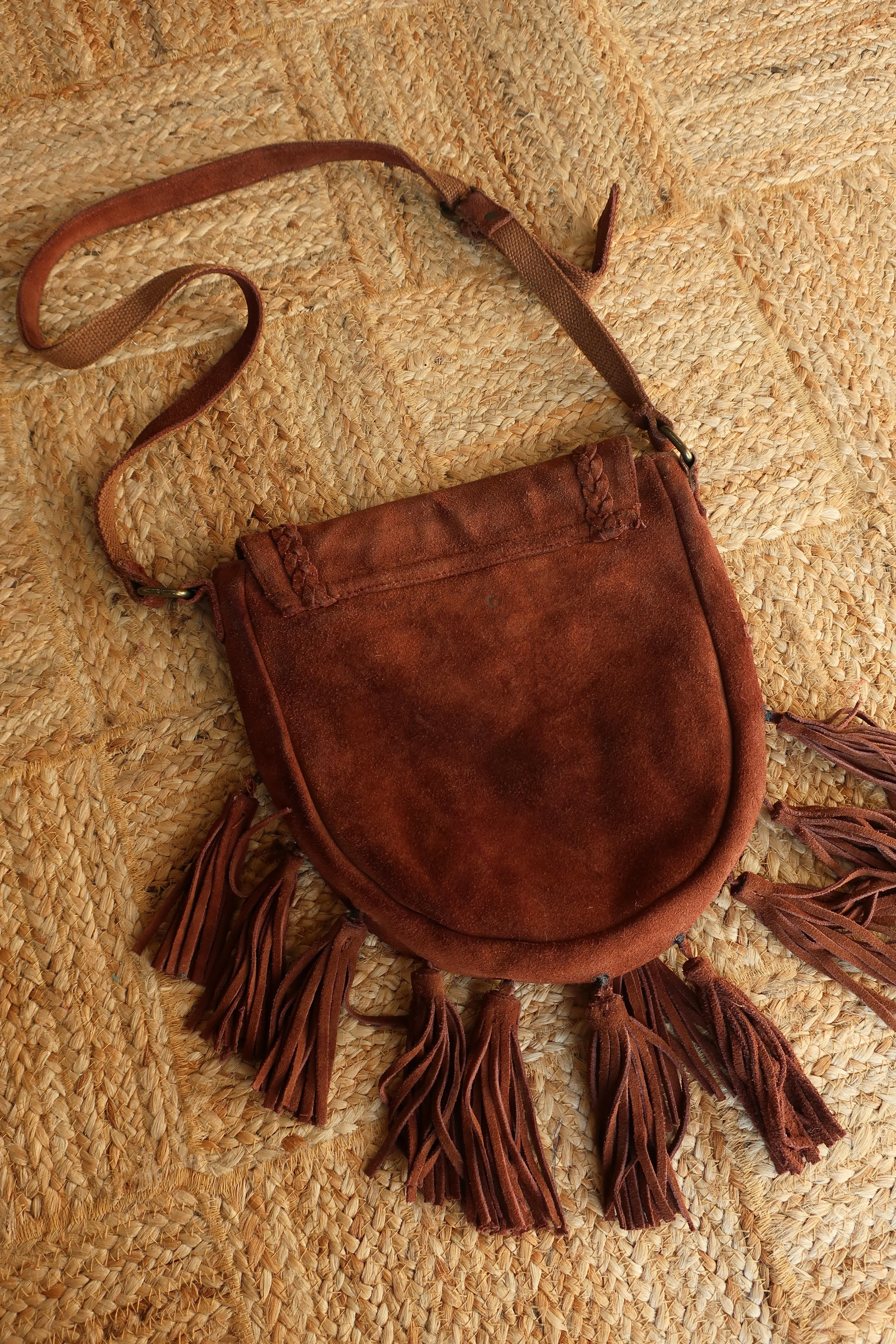 Vintage Chestnut Suede Tassel Saddle Bag