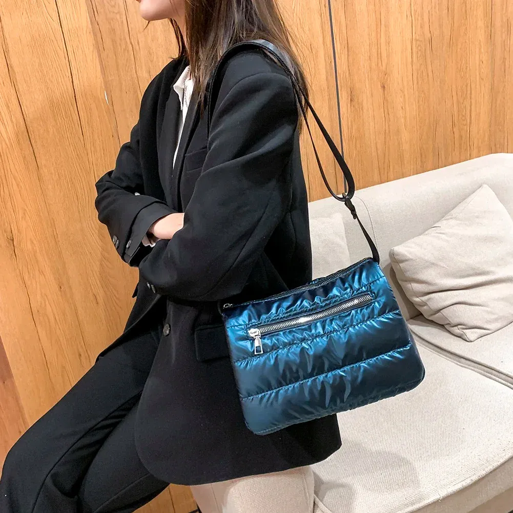 Vvsha Fashion Quilted Stripe Shoulder Bag Women Solid Color Winter Warm Soft Crossbody Bags Padded Bags for Women 2022 Shopping bag