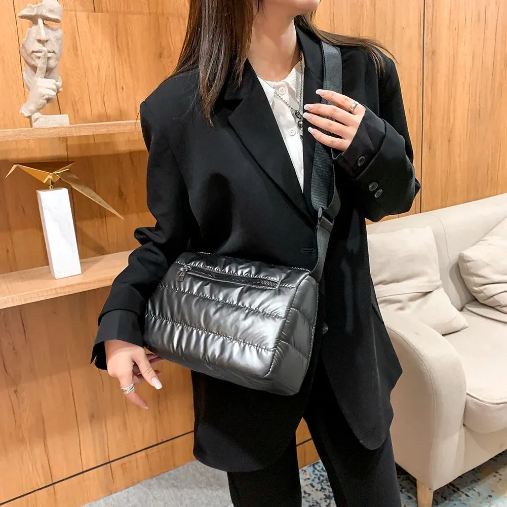 Vvsha Fashion Quilted Stripe Shoulder Bag Women Solid Color Winter Warm Soft Crossbody Bags Padded Bags for Women 2022 Shopping bag