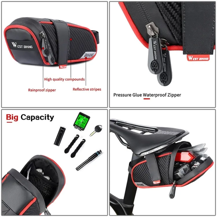 WEST BIKING Bicycle Waterproof Tail Bag Mountain Bike Riding Equipment Saddle Bag Large (Black Gray)